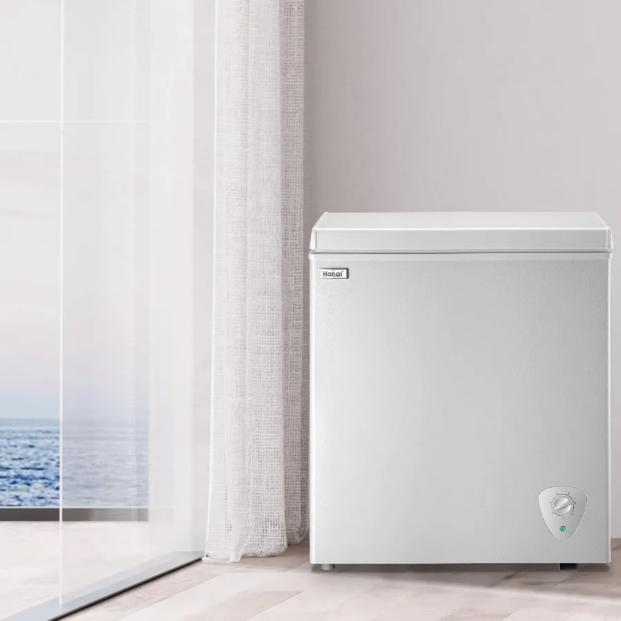 5.0 Cu Ft Chest Freezer with Adjustable Thermostat and Removable Storage Basket White Small Freezer for Home Kitchen Office Bar