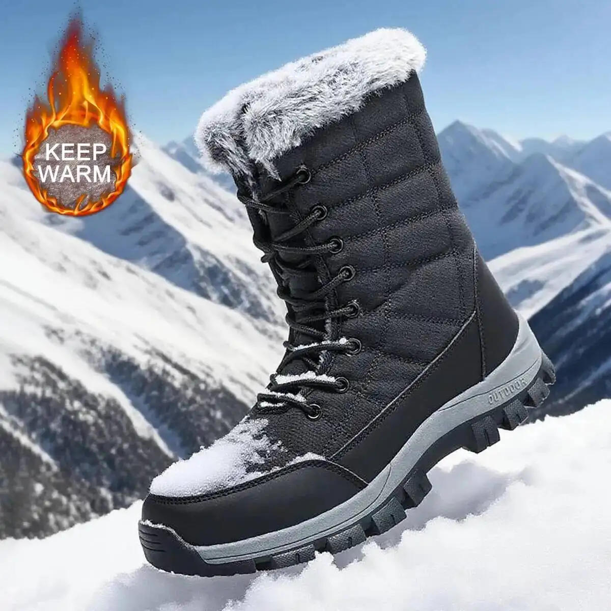 Winter Men's Snow Boots Warm Plush Anti Slip Outdoor Hiking Boots Women's Mid Length Boots Couple Sports Shoes Boots Size 36-48