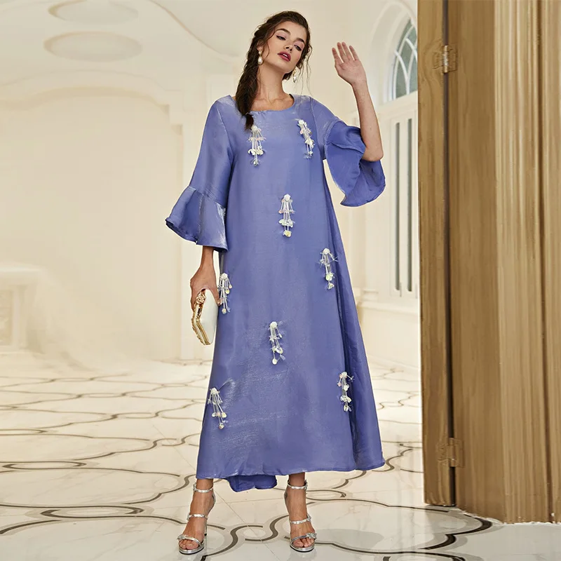 Muslim Dresses Women Turkish Vestidos Party Jalabiya Sequins Tassel Ramadan Morocco Kaftan Dubai Eid Long Robe Islam Abayas