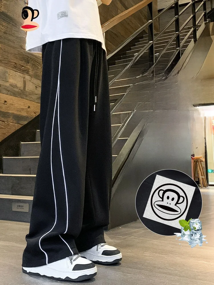 

PaulFrank Men's Casual Pants Striped Patchwork Loose Straight Leg Thin Summer Trousers Comfortable Breathable Regular Fit