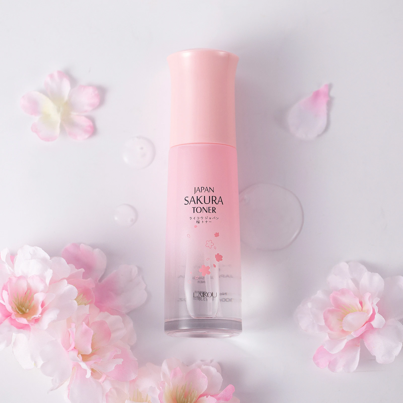 LAIKOU Cherry Blossom Moisturizing Toner, Soothing Face Lotion for Sensitive Skin Pore Tightening Makeup Mist 100ml Glass Bottle