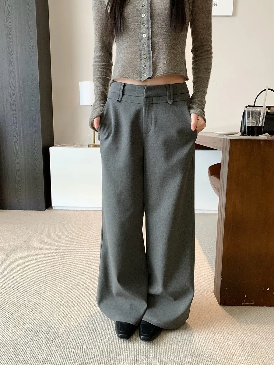 

Женские брюки с низкой талией и прямыми штанинами, весенние, универсальные, простые, для повседневной носки, широкие, длинные, повседневные, Zero Deee Soda Brand