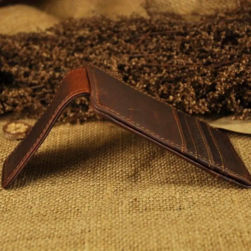 1 Stück Mad Horse Leder-Geldbörse für Herren, Praktische Multikarten-Geldbörse in Kaffeebraun mit Schwarzem Geldclip und Magnetverschluss – Detail 4
