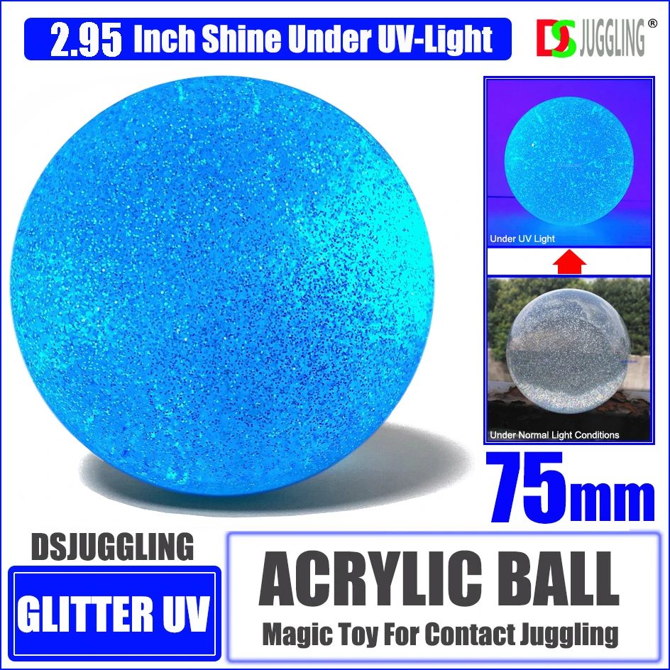 

75mm Glitter Flashing Acrylic Contact Juggling Balls 2.95 Inch Shine Under UV-Light