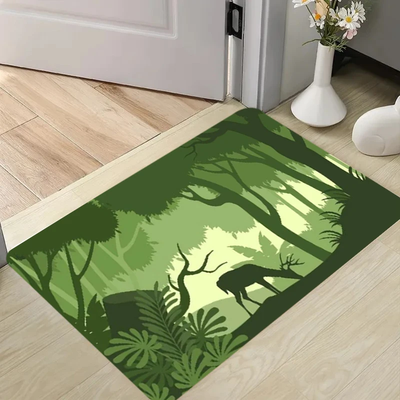 Blue White Forest Carpet Mat Rug Silhouette Moon Pattern Nature Scandinavian Tranquil Home Decoration Door Mat Entryway Rug