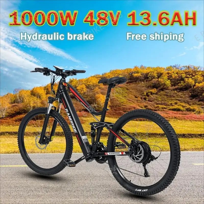 RANDRIDE YS90 Electric Bike 1000W 48V 13.6Ah E bike Full Suspension MTB bike hydraulic brake 27 gears Electric Bicycle EU Stock