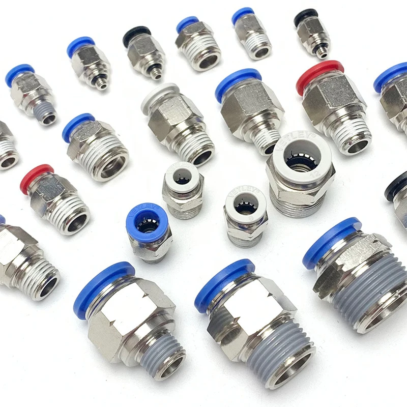 5Pcs/10Pcs Copper nickel plated material NPT threaded straight connector PC series PC04-N01 PC06-N02 PC8-N03 PC10-N04 PC12-N04
