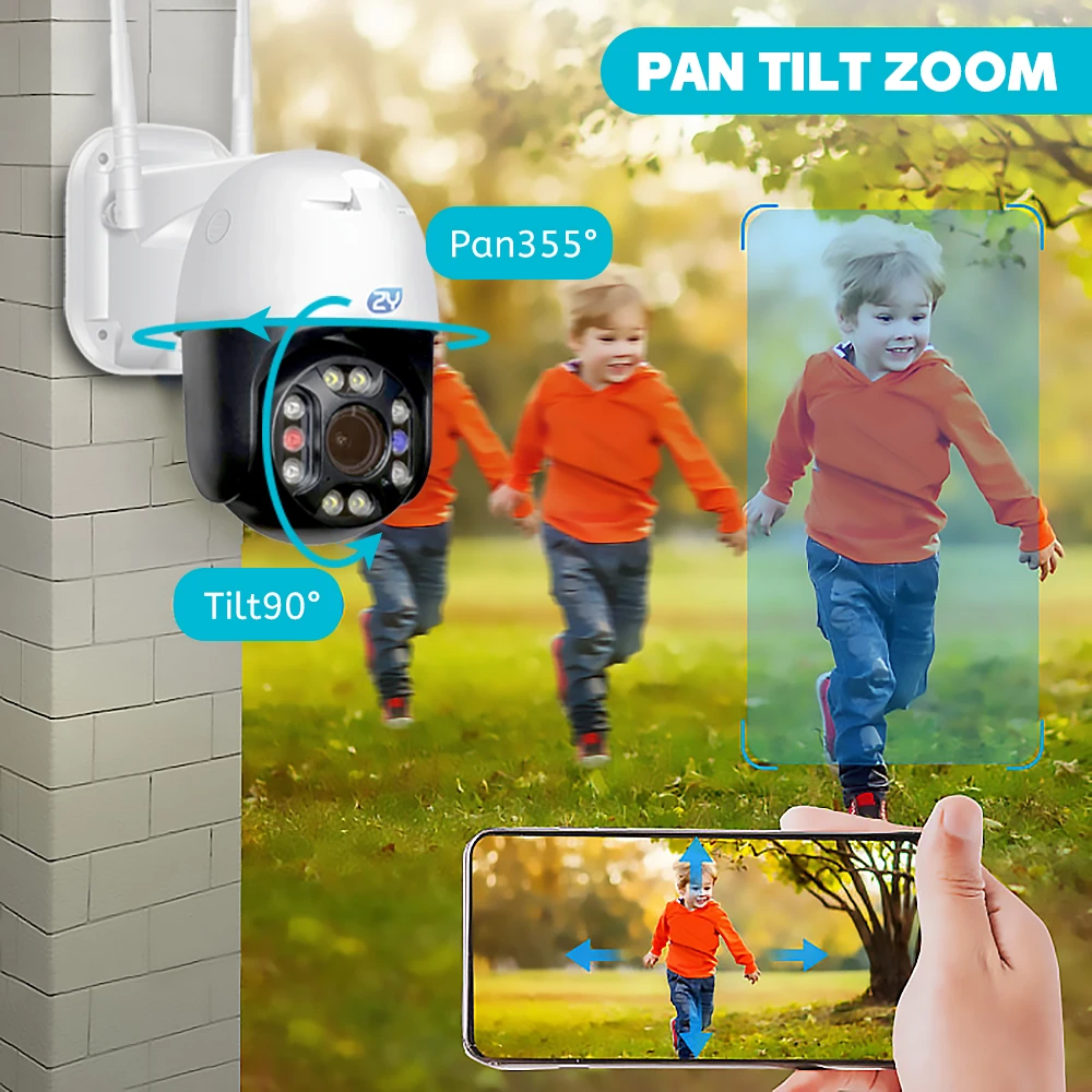 5X Optical Zoom 5MP WiFi PTZ IP Camera Outdoor 2MP Humanoid Tracking 2-way Audio Home Security Camera Color Night Vision Camera