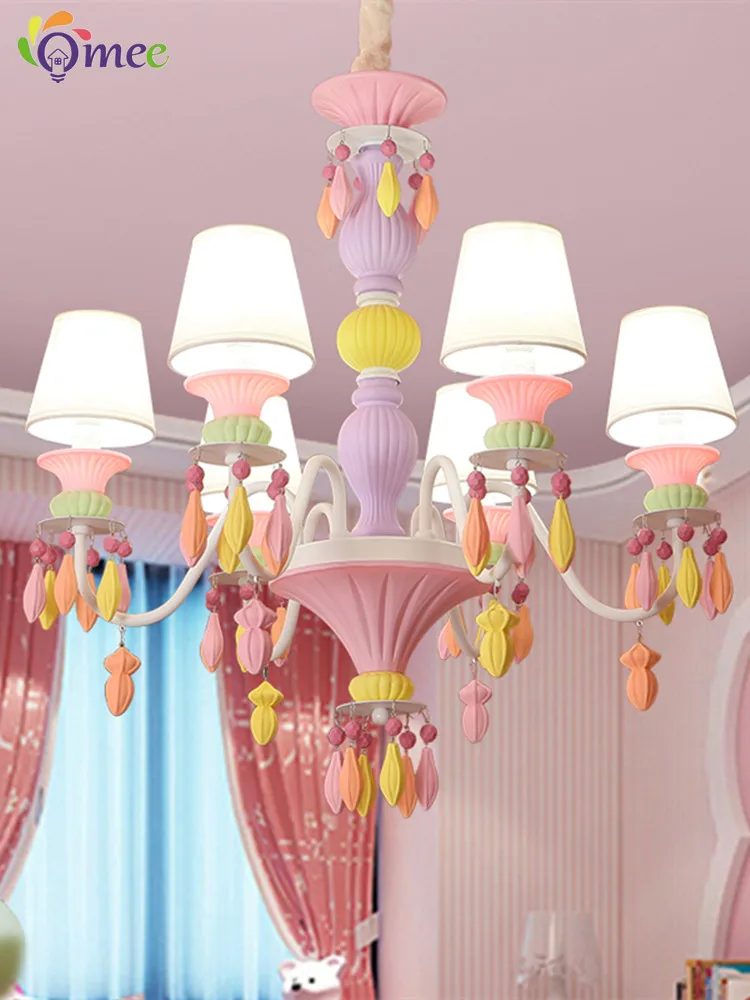 Girls Room Chandelier Rainbow Candle Chandelier Princess Crystal Chandelier Modern Fantasy Child Bedroom Hanging Lamp Drop Light