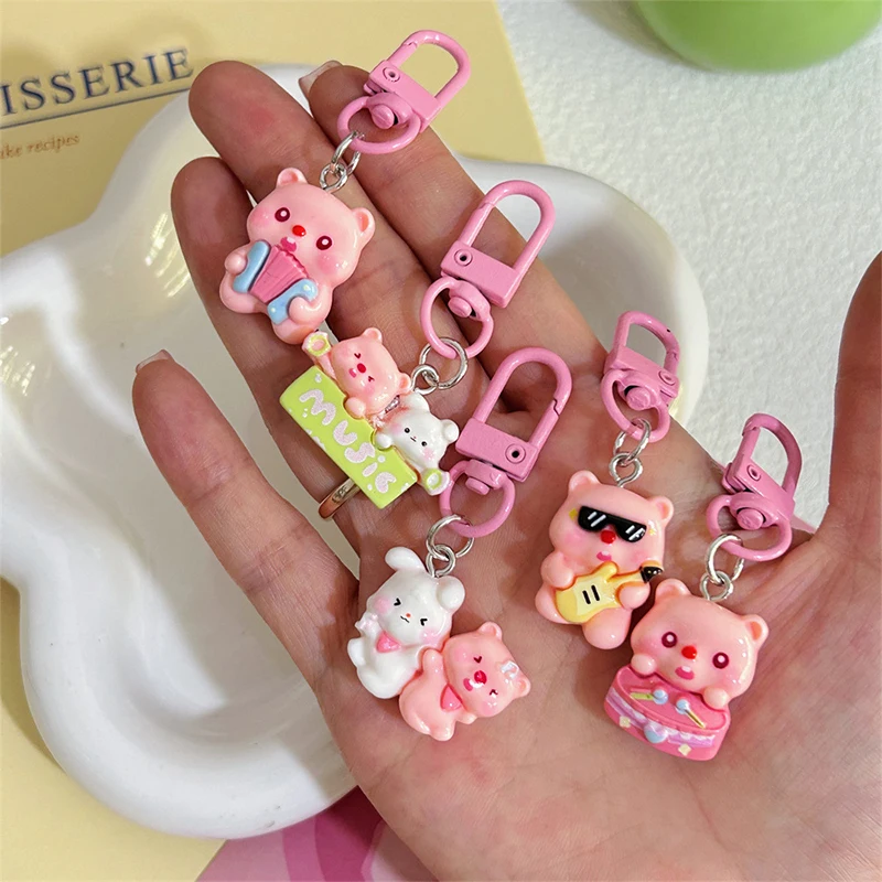 Funny Cartoon Musician Pink Piggy Keychain Car Keyring Bags Pendant Decoration Gifts