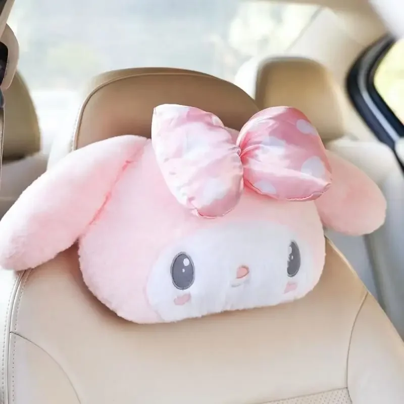 MINISO Sanrio Melody Car Plush Neck Pillow Waist Pillow Cartoon Love Polka Dot Bowknot Ladies Car Interior Decoration Ornaments