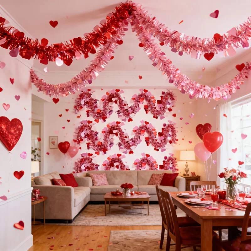 4 Stück glänzende funkelnde Girlande mit glitzernden Herzen, flexibel, drehbar, Party-Dekoration, Hochzeiten, Geburtstag, Valentinstag
