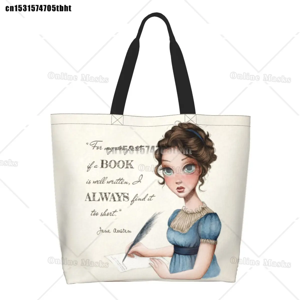 Personalizado jane austen escrita livro lona sacos de compras feminino reutilizável grande capacidade mantimentos escritor romance shopper sacolas