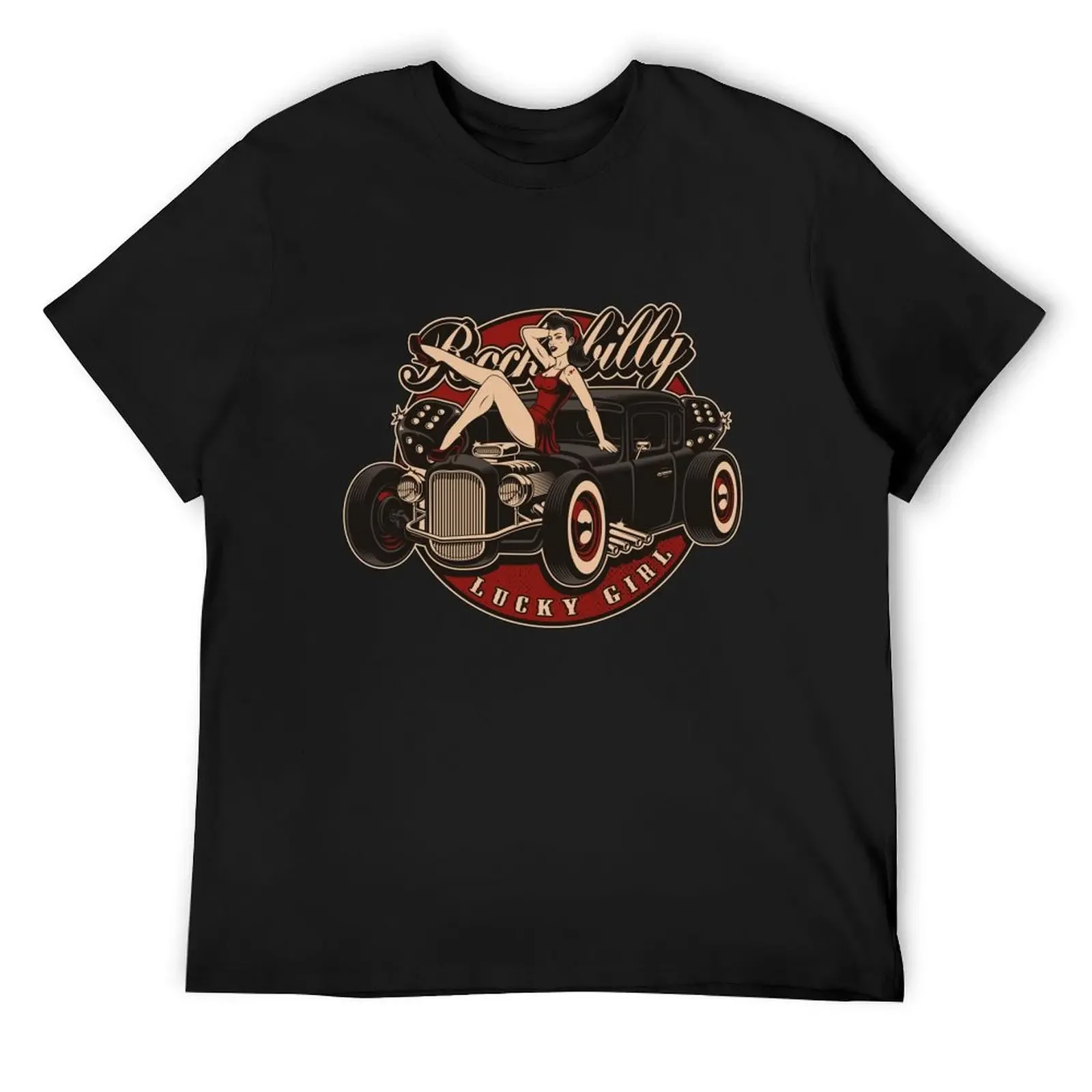 

Hot Rod Retro Classic Rockabilly Lucky Girl Gift T-Shirt topping anime tshirt Louboutins plain black t shirts men