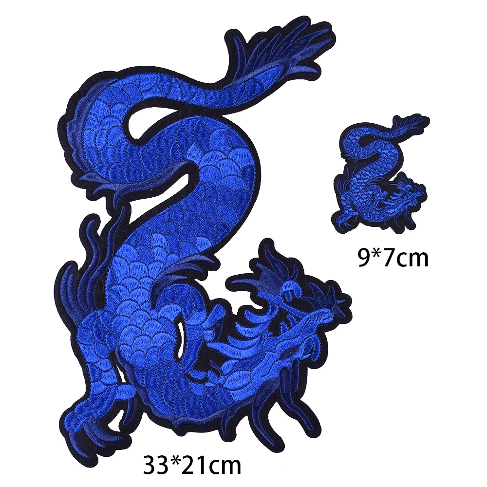 1Pc Blue Dragon Animal Embroidery Patches Biker Embroidered for Jacket Clothing Ironed Sewn on Badge