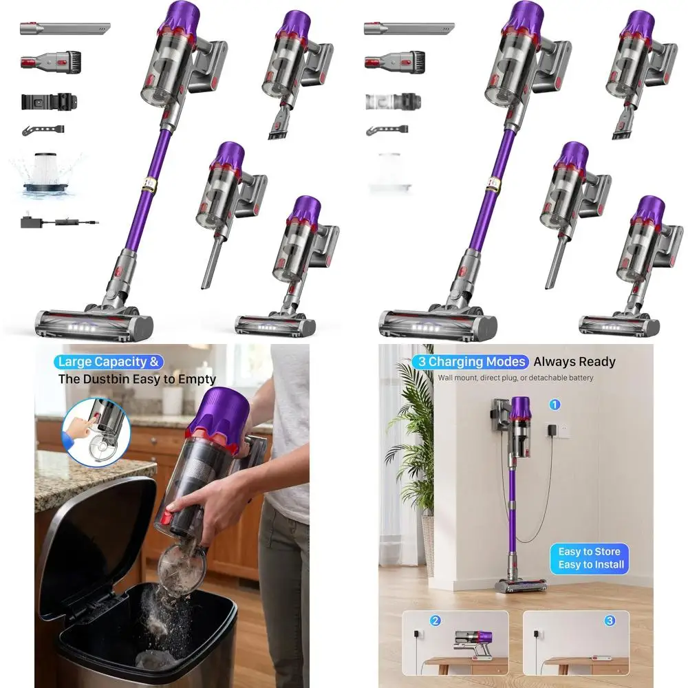 

Мощный пылесос с HEPA-фильтром, 55-минутным временем работы, светодиодной подсветкой, защитой от заедания волос, съемным аккумулятором, идеально подходит для уборки шерсти домашних животных