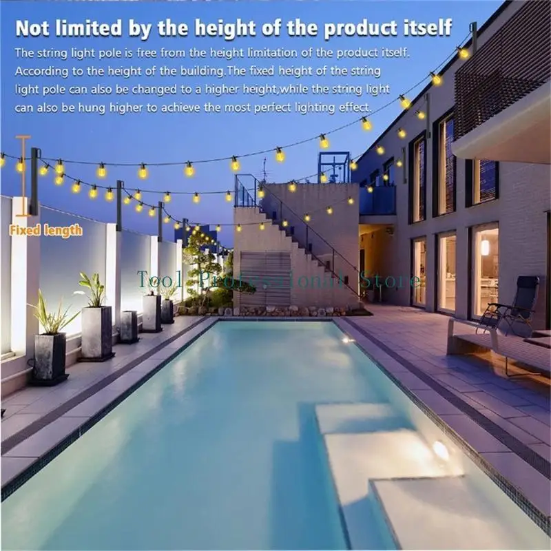 57QF Freestanding Holder Versatile Use Outdoor String Light Mounting Set Metal Support for Outdoor Garden String Lights