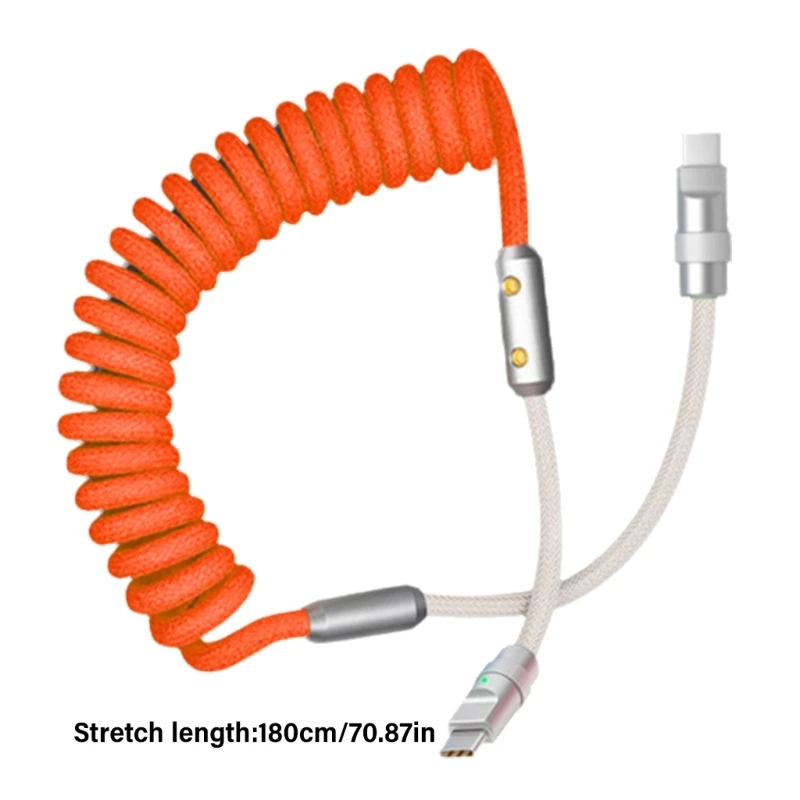 DX62 Flexible Spring Data Line Charging Cord 120W Fast Speed Charging Cable Braided Metal Wire For Type C Electronics