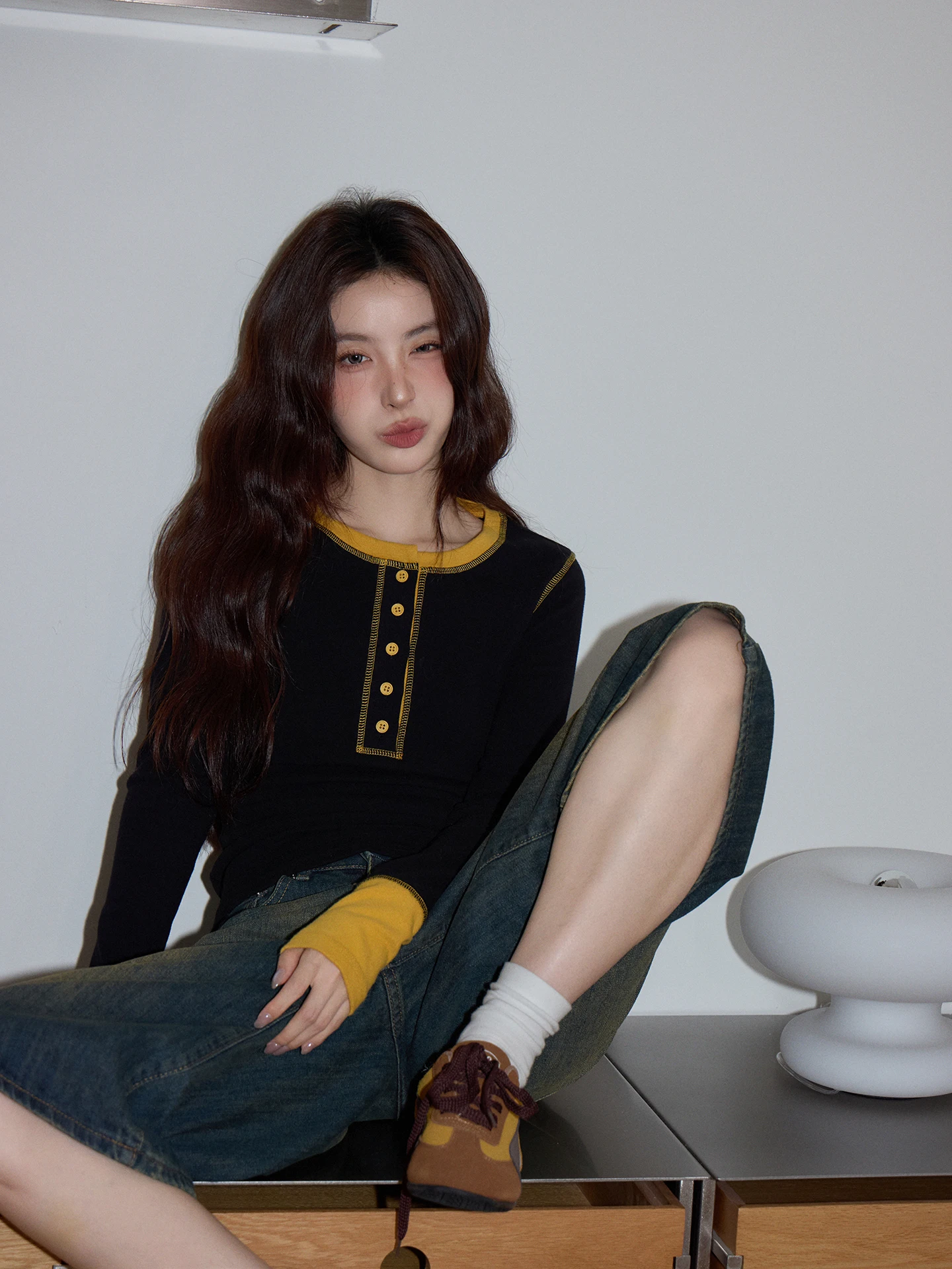 

Женская облегающая футболка Chaocha Home Design с круглым вырезом и длинным рукавом, осенне-зимняя, с утягивающим эффектом на талии, базовая модель