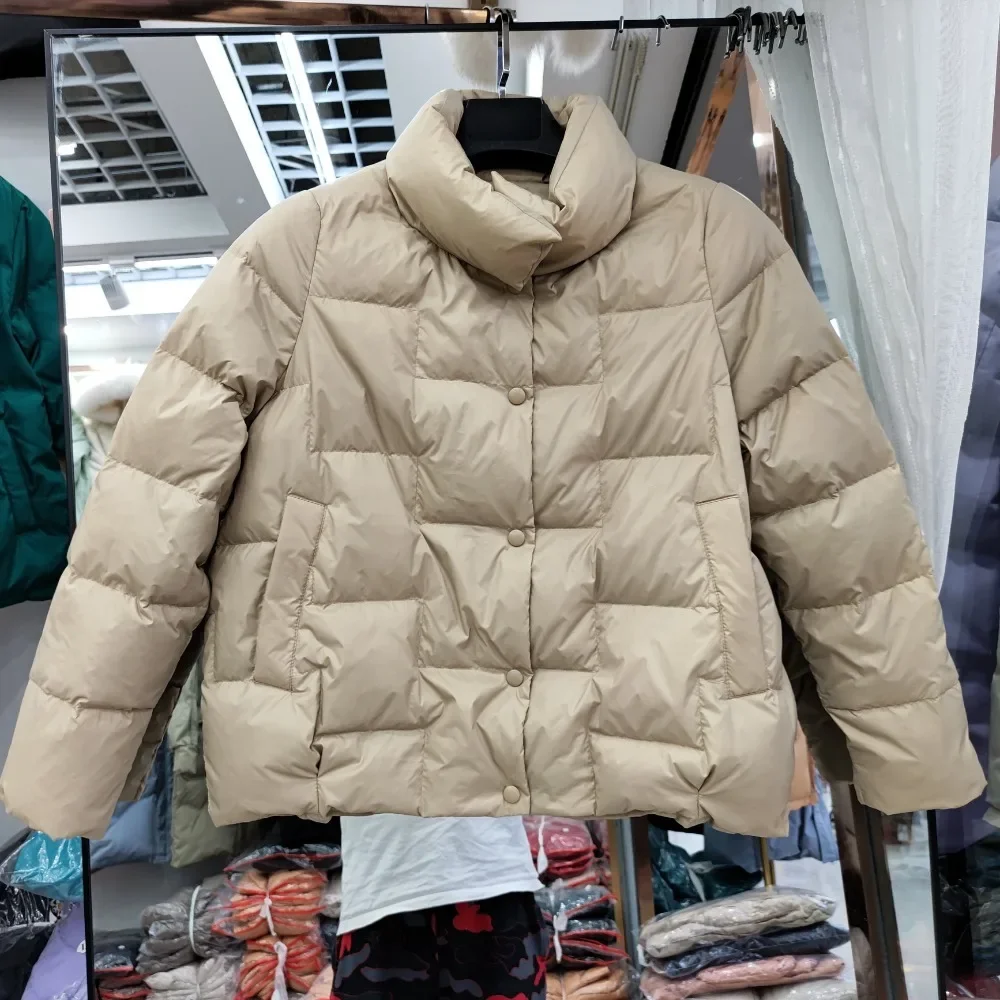 Nuevo Abrigo de plumón de pato blanco esponjoso liso para mujer, ropa de otoño e invierno para mujer, chaqueta acolchada gruesa y cálida a la moda