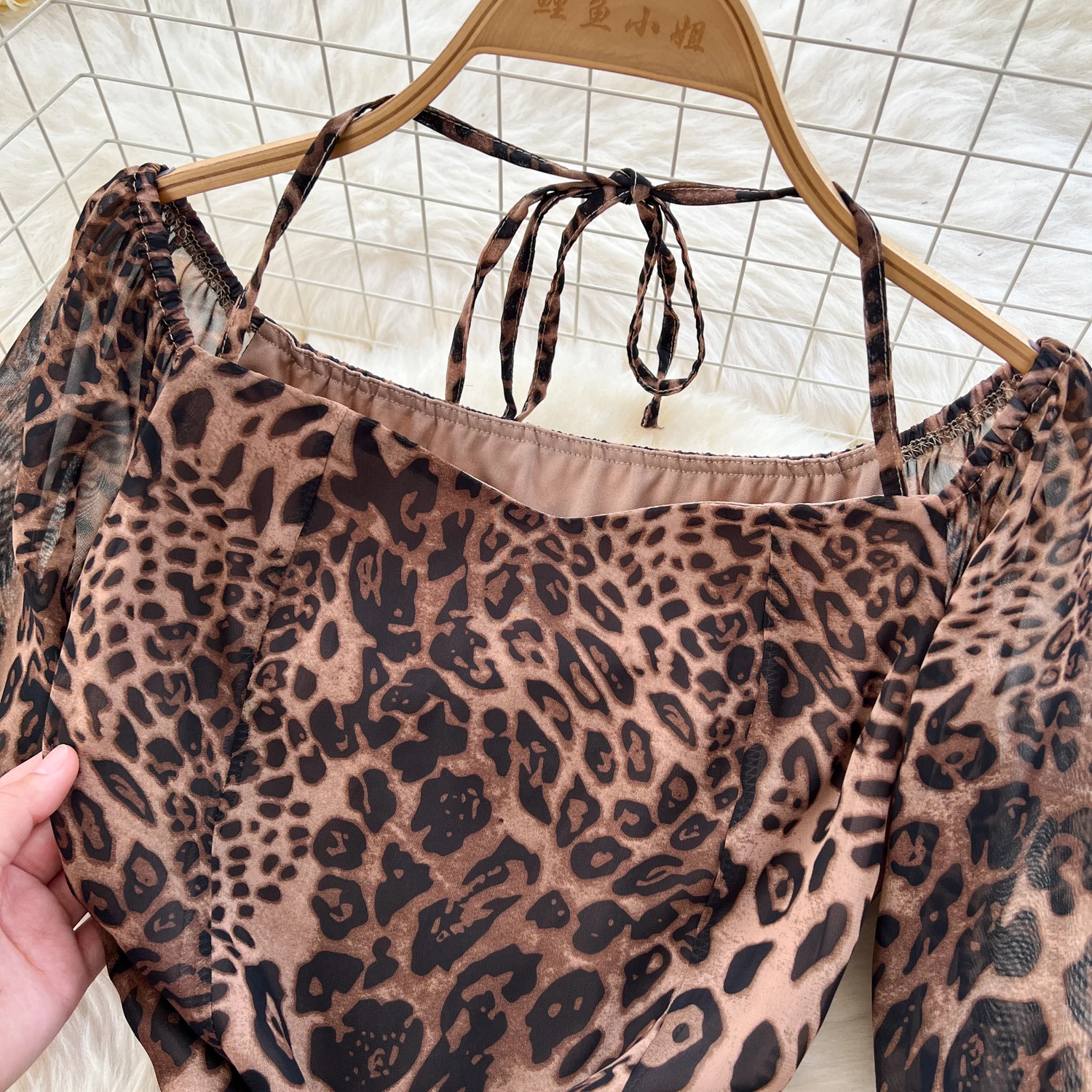 Elegant Long Flare Sleeve Vintage Slash Neck Halter Chic Leopard Slim Mermaid Dress Hotsweet Evening High Street Autumn Clothing