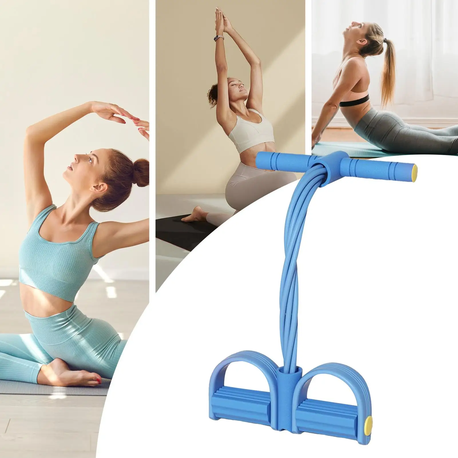 

8-tube Elastic Stretch Trainer with Handles Foot Pedal Resistance Band for Women Sit-Up Training Equipment for Abdominal Workout