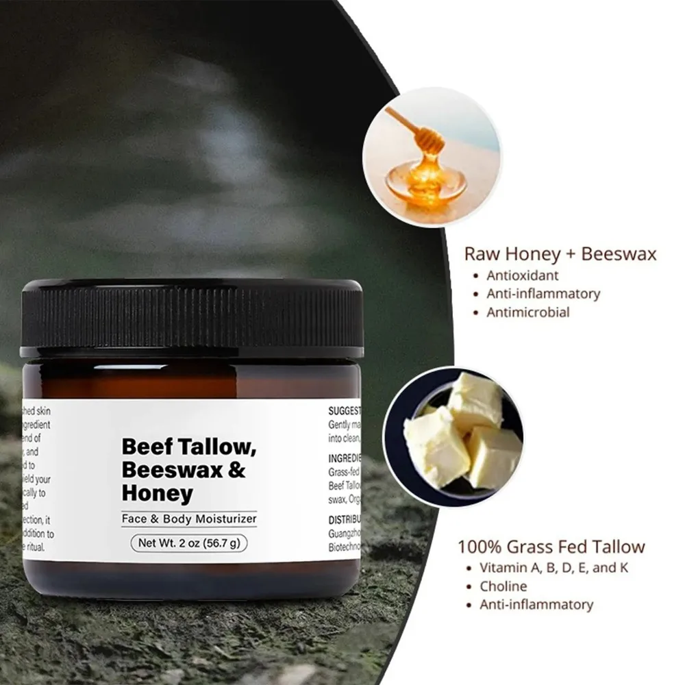 Bálsamo de Tallow de ternera, crema facial de miel salvaje cruda, alimentada por hierba, cuidado de la piel Natural orgánico, crema hidratante facial Tallow, cuidado del cuerpo entero, hidratante