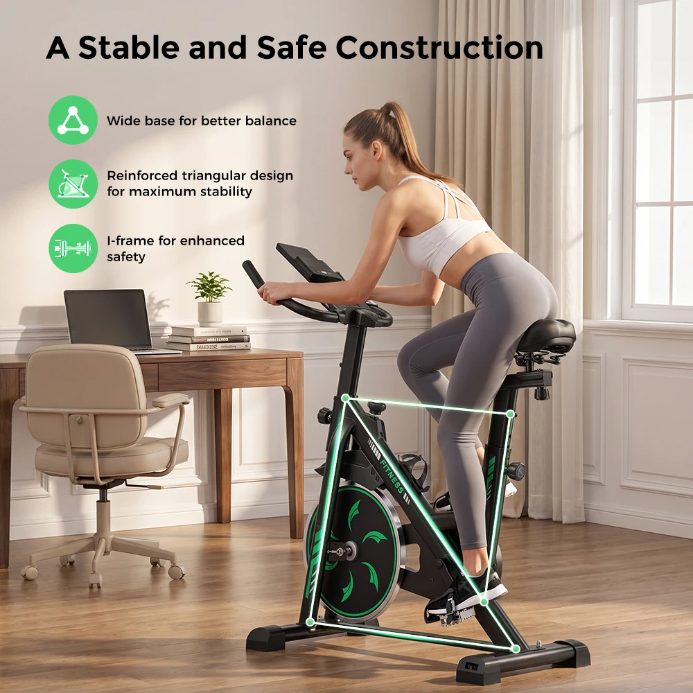 Formill DC001A & DC002A – magnetisches, stationäres Heimtrainer-Fahrrad, Indoor-Cycling-Fahrrad mit 8 kg schwerem Schwungrad, LCD-Monitor, verstellbarer Sitz und Tablet-Halterung für das Training im eigenen Fitnessraum. – Detail 30