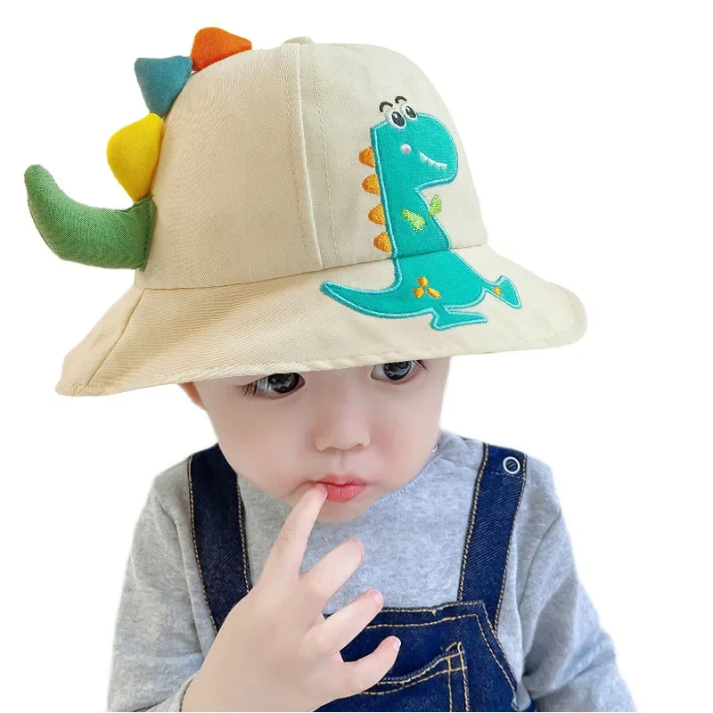 New Cartoon Dinosaur Summer Baby Hat for Girls Boys Panama Toddler Wide Brim UV Beach Sun Cap Outdoor Children Fisherman Hat