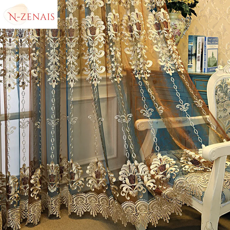 Luxurious European Style Embroidered Living Room Balcony Partition To Block Sunlight Curtains for Living Dining Room Bedroom