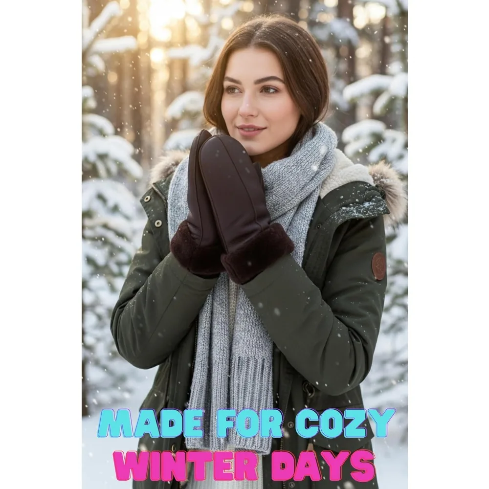 قفازات جلدية شيرلينغ الفاخرة للنساء - قفازات شتوية دافئة، حماية من الطقس البارد، معتمدة من LWG