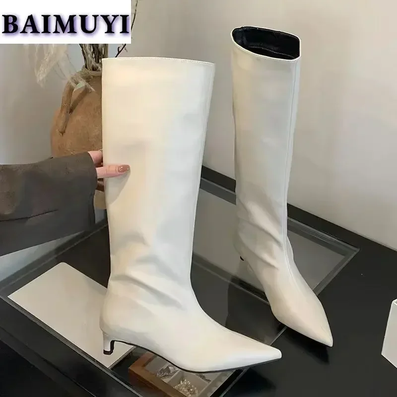 Botas altas Chelsea para Mujer, zapatos de tacón con punta estrecha, tendencia de nieve para invierno, de cuero suave, gótico, de lujo, para fiesta,