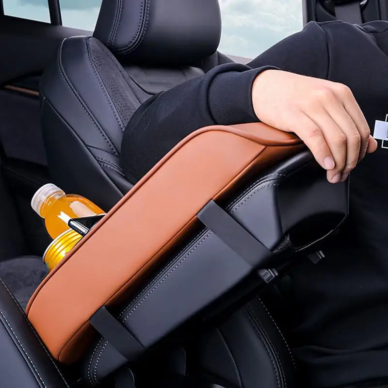 Car Center Console Cover Leather Armrest Heightening Pad Multifunctional Automotive Interior Arm Rest Cushion with Cup Organizer