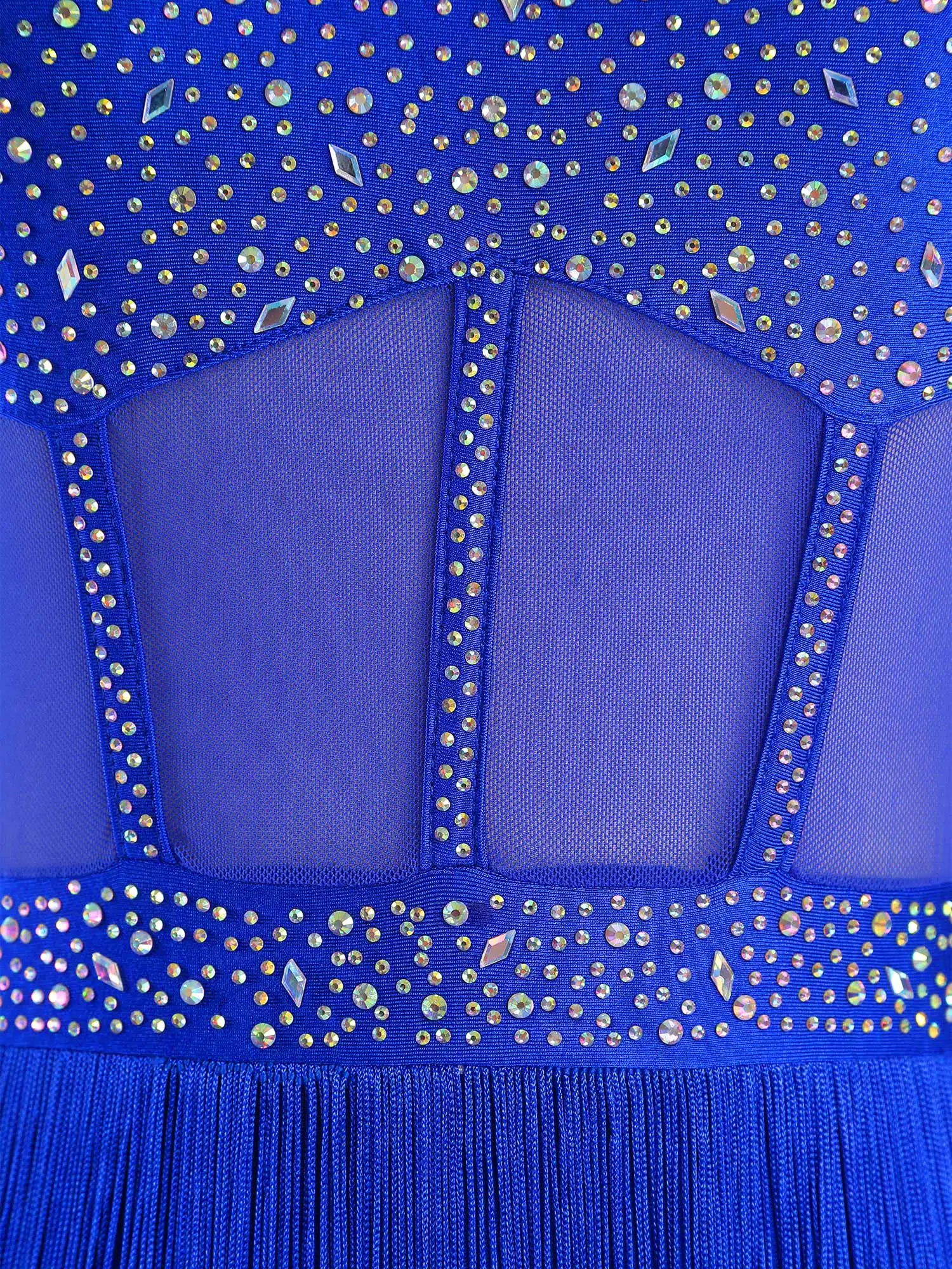 Vestido de leotardo de baile latino para mujer, traje de malla con borlas y diamantes de imitación brillantes para patinaje artístico, Tango cha-cha, salón de baile, Samba, Rumba