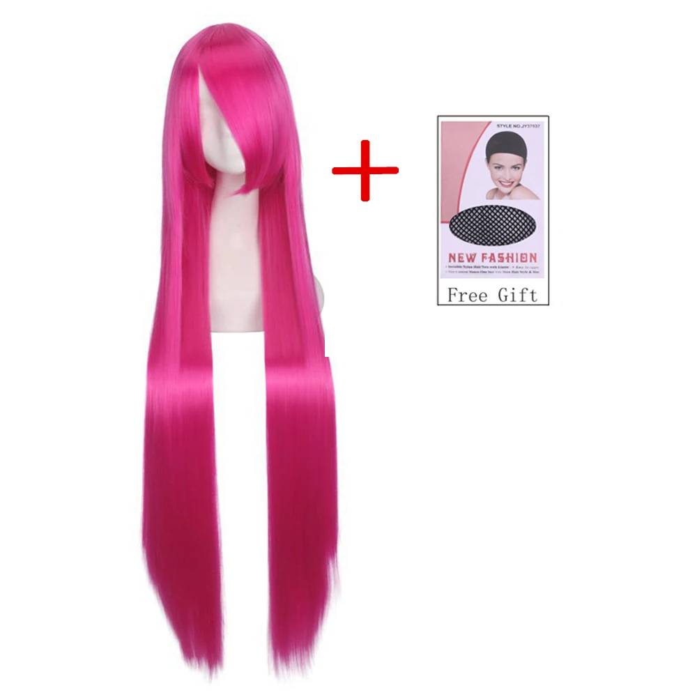 

Cosplay Anime Long Synthetic Hair White Purple Wigs Heat Resistant Fiber Party Black Straight Wig Hairpiece for women 100CM