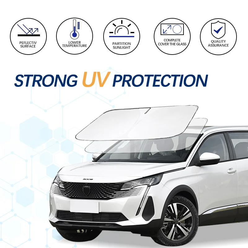 Windshield Sun Shade For Peugeot 5008 Sunshade Sun Visor Protector Foldable Blocks UV Rays Keep Your Car Cooler