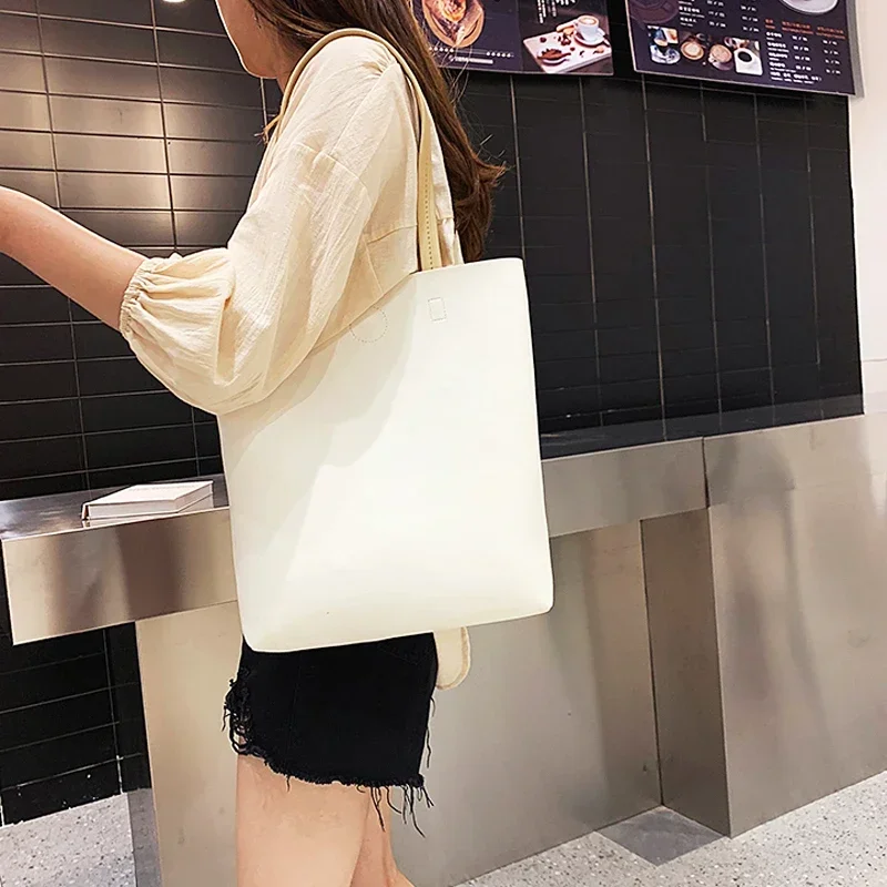 

Shoulder Bag Large Capacity Handbags Solid Color Tote Bag PU Leather Ladies Fashion Shopping Bag