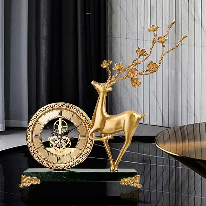 Modern light luxury desktop creative decoration brass clock art living room home pendulum clock