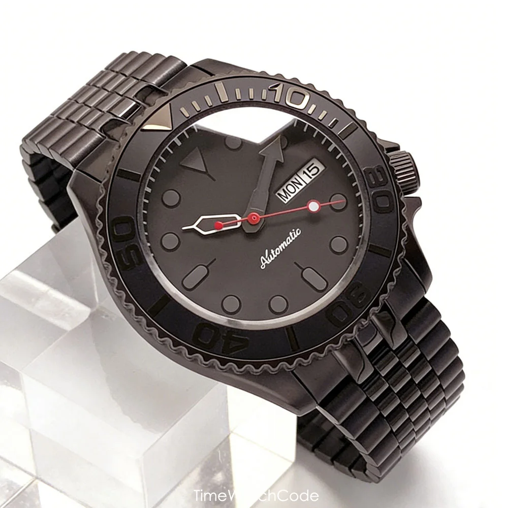 Tandorio SKX007 20ATM Diver Automatic Watch for Men PVD Case 41mm Black Dial Date Day NH36A Bubble Sapphire Glass Waterproof