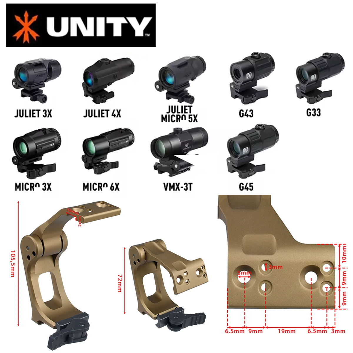 Unity FAST FTC OMNI Magnifier Riser, support tactique Unity, 2.26" 2.91", pour lunette de visée pliable Eotech G33 G43 G45, lunette de visée pour airsoft