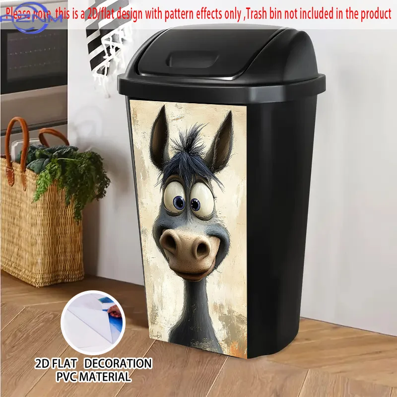 1pc Whimsical Donkey Head Garbage Bin Sticker - Humorous Cartoon Style PVC Decal for Trash Cans, Walls & Kitchen Decor - Durab
