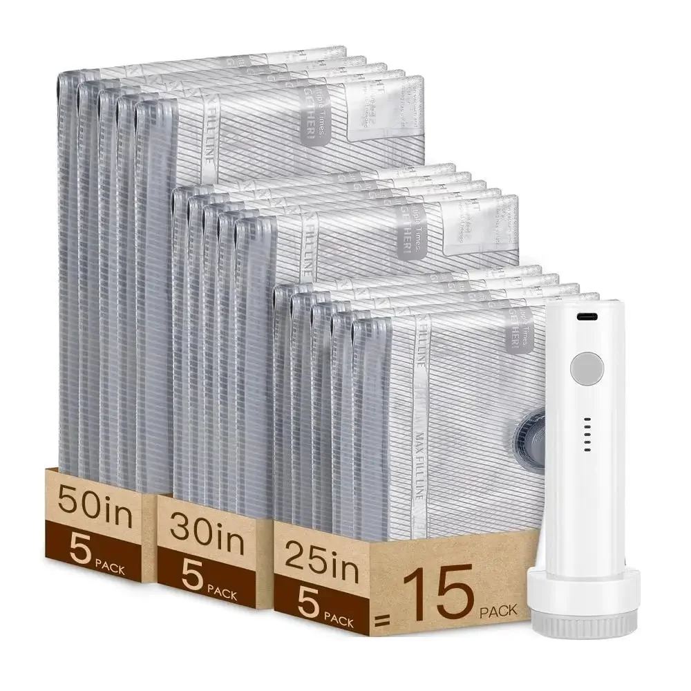 Large Vacuum Storage Bags Space Saver with Cordless Rechargeable Pump Zip Reusable Waterproof Collapsible Compression Organizer for Bulky Bedding Clothes Lightweight Travel Packing Accessory Eco-Friendly Home Organization