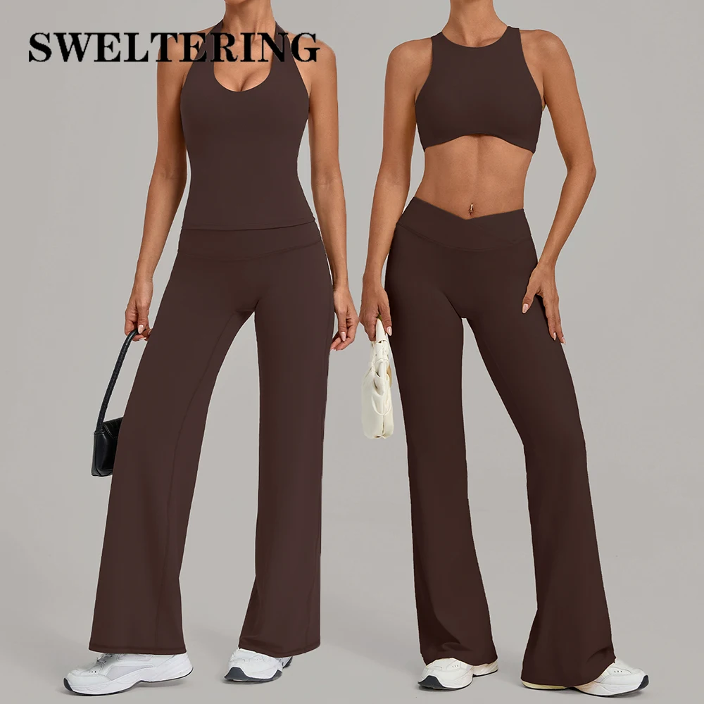 Yoga Set 2PCS Women's Tracksuit Fitness Sports Outfits Gym Clothes Female High Waist Flared Pants Sports Bra Suit Yoga Clothes