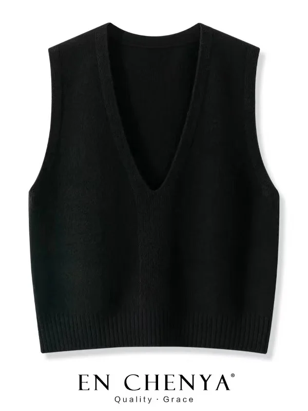 Ladies Knitted Wool Sweater Vest V-Neck Layering Base Spring Autumn Winter Warm Comfortable Casual Style Fashion Trendy
