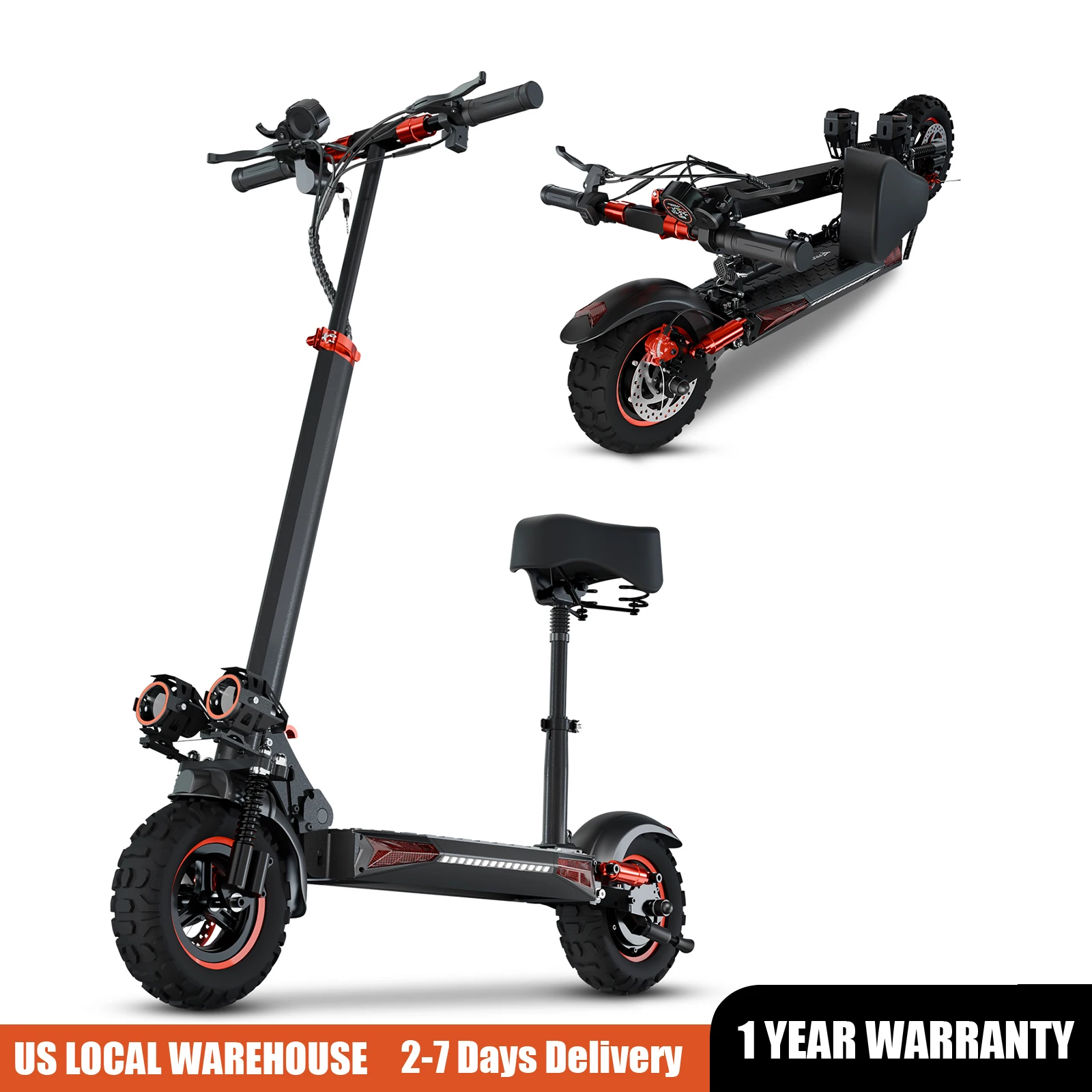 

1200W Electric Scooter with Seat for Heavy Adult, Max 35miles Range, 11'' Off-road Tires, Fast E-scooter for Commuting