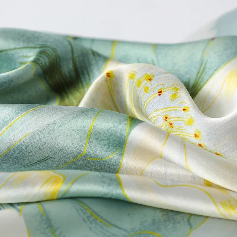 ผู้หญิงฤดูใบไม้ผลิฤดูใบไม้ร่วง 100% ผ้าไหมผ้าพันคอคอยาว Foulard ผ้าคลุมไหล่ใหม่หรูหราผ้าพันคอผ้าไหมแท้ 170*53 ซม.สุภาพสตรี