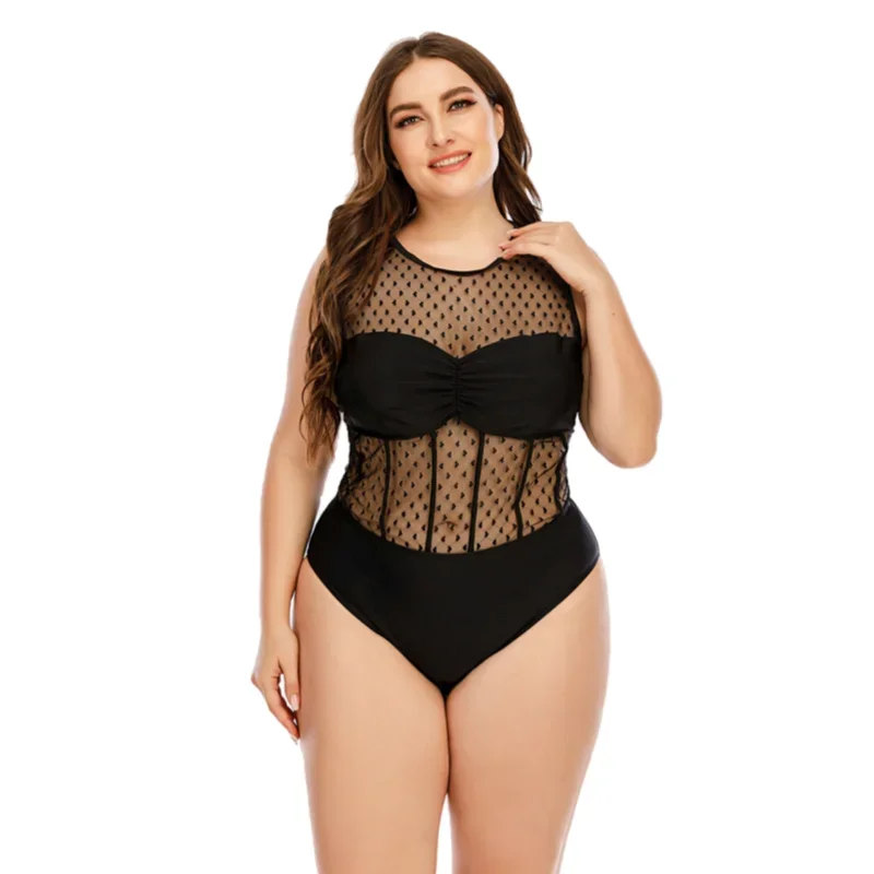 New Summer Women's Swimsuit 5XL Large Size One-piece Swimwear Women See Through Bathing Suit Black Female Beachwear Bodysuit