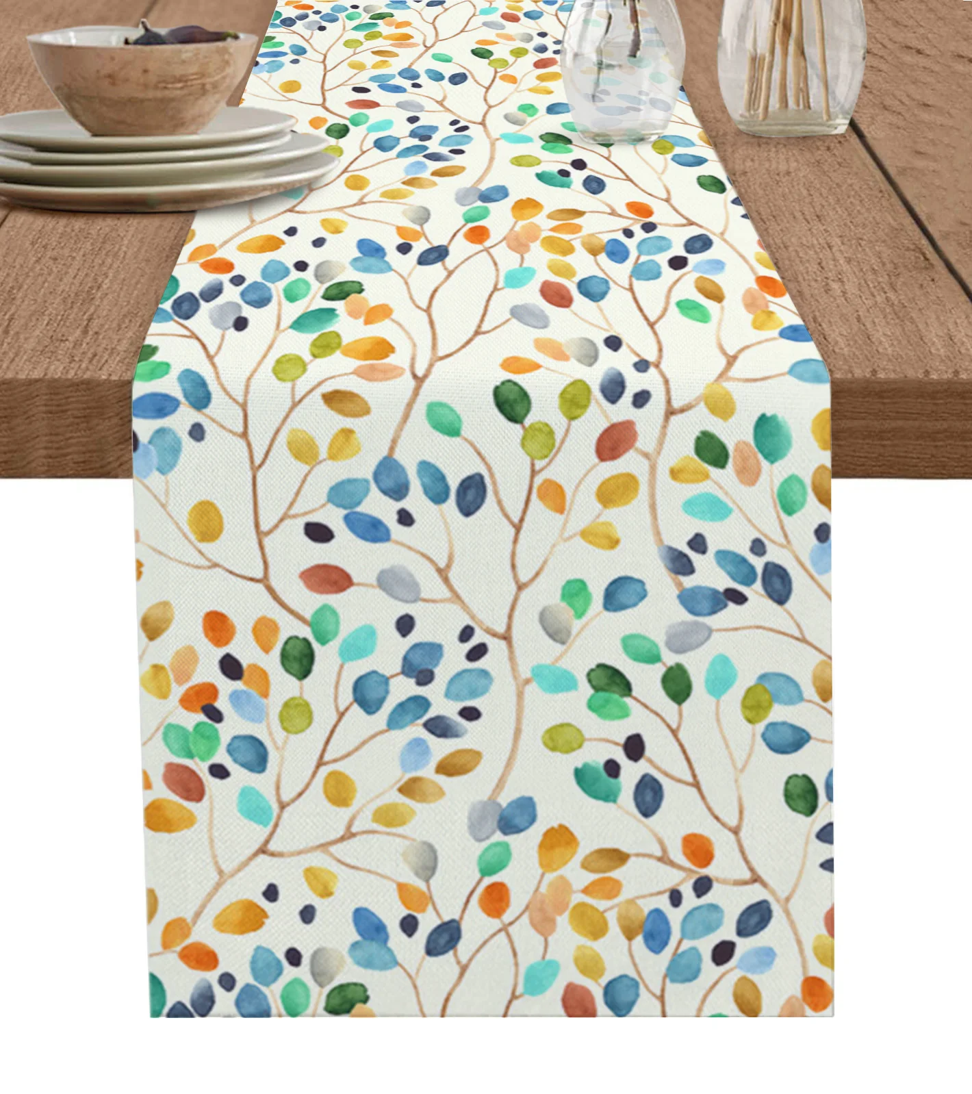 Abstract Watercolor Leaves Spotted Branches Table Runner Decoration Home Decor Dinner Table Decoration Table Decor