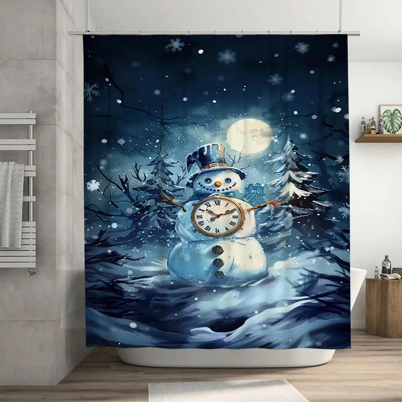 

Tuniu Зимняя Страна Чудес Снеговик Занавеска Для Ванной Комнаты Праздничный Декор Милый Веселый Рождественский Домашний Декор Моющаяся Ткань Назад