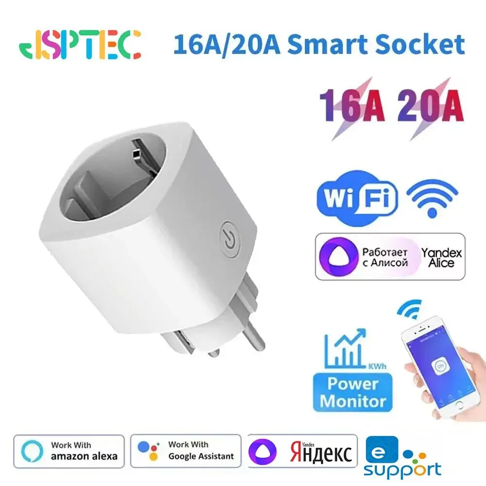 EWelink WiFi Smart Socket,16A/20A EU Smart Plug,With Power Monitoring Timing Function,Via Alexa Google Home Yandex Voice Control